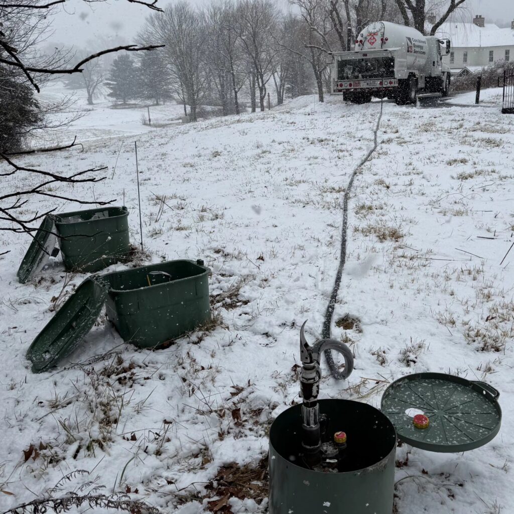 Bobtail delivering propane gas in the snow